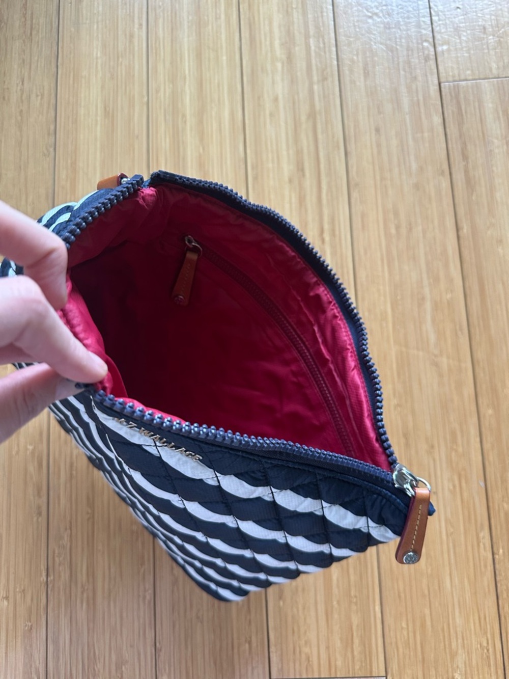 NEVER USED MZ Wallace Quilted Stripe Tablet Sleeve in Navy and White - Picture 3 of 3